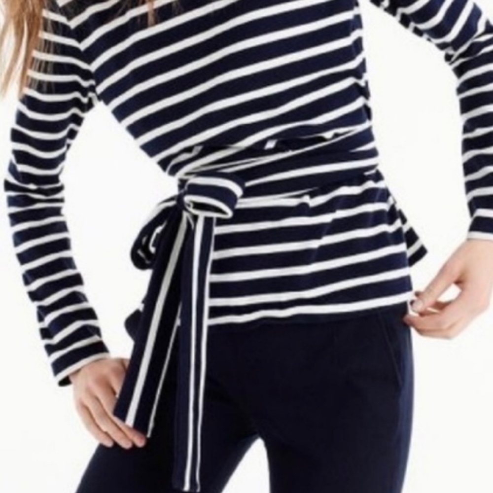 NWT Jcrew Striped Top Navy with Belt Tie size Sm.